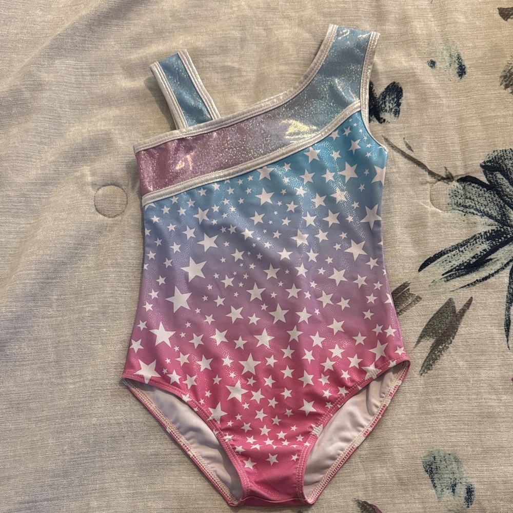 Starry Pink and Blue One-Shoulder Leotard